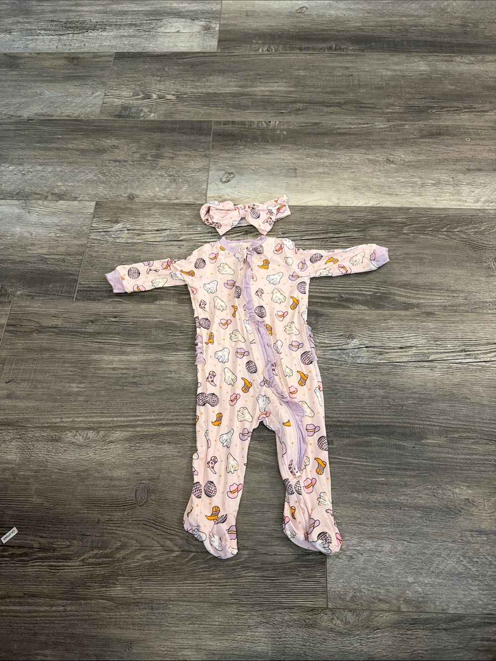 Milkberry Pink Printed Footed One-Piece with Headband - Kids